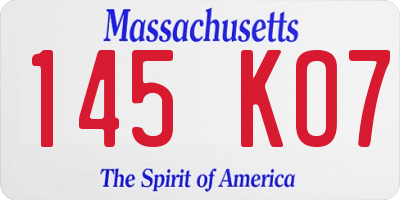 MA license plate 145KO7