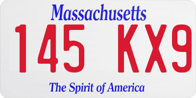 MA license plate 145KX9