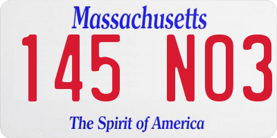 MA license plate 145NO3