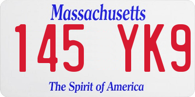 MA license plate 145YK9