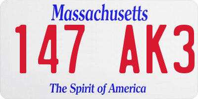 MA license plate 147AK3