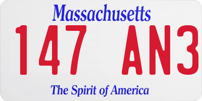 MA license plate 147AN3