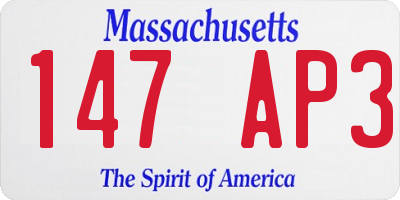 MA license plate 147AP3