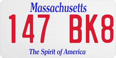 MA license plate 147BK8