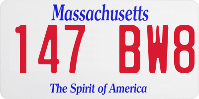 MA license plate 147BW8