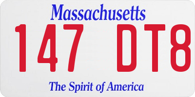 MA license plate 147DT8
