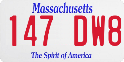 MA license plate 147DW8