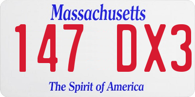 MA license plate 147DX3