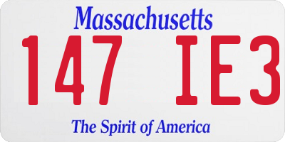 MA license plate 147IE3