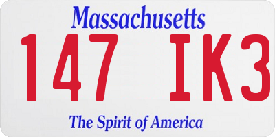 MA license plate 147IK3