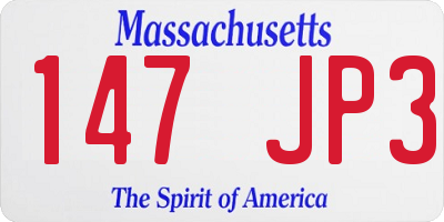 MA license plate 147JP3