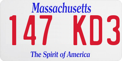 MA license plate 147KD3