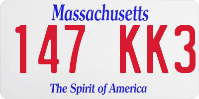 MA license plate 147KK3