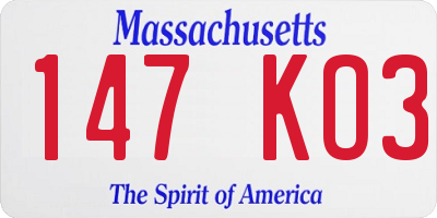 MA license plate 147KO3