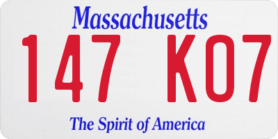 MA license plate 147KO7