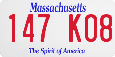 MA license plate 147KO8