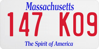 MA license plate 147KO9