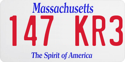 MA license plate 147KR3