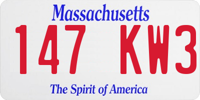 MA license plate 147KW3