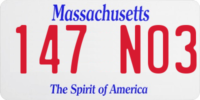 MA license plate 147NO3