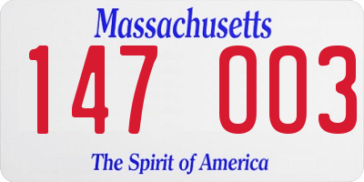MA license plate 147OO3