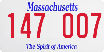 MA license plate 147OO7