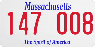MA license plate 147OO8