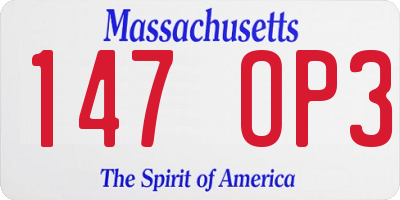MA license plate 147OP3