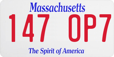 MA license plate 147OP7