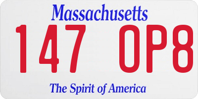 MA license plate 147OP8