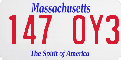 MA license plate 147OY3