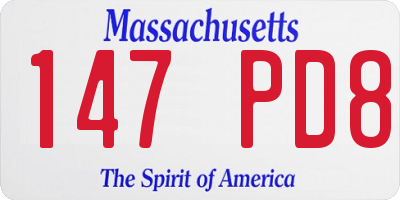 MA license plate 147PD8