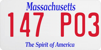 MA license plate 147PO3