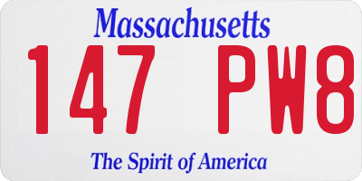 MA license plate 147PW8