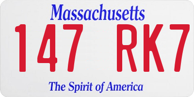 MA license plate 147RK7