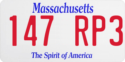 MA license plate 147RP3