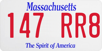 MA license plate 147RR8