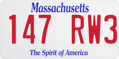 MA license plate 147RW3