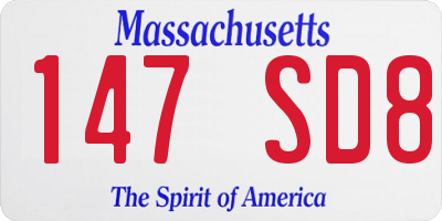MA license plate 147SD8