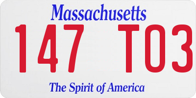 MA license plate 147TO3
