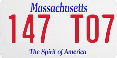 MA license plate 147TO7