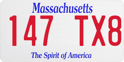 MA license plate 147TX8