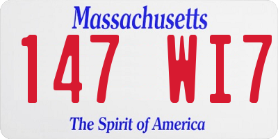 MA license plate 147WI7