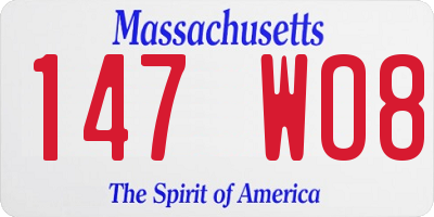 MA license plate 147WO8