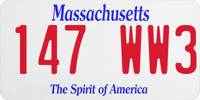 MA license plate 147WW3