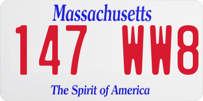 MA license plate 147WW8