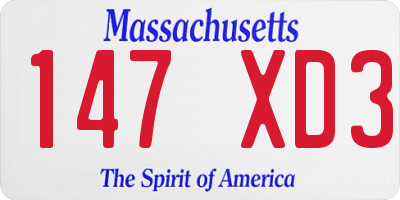 MA license plate 147XD3