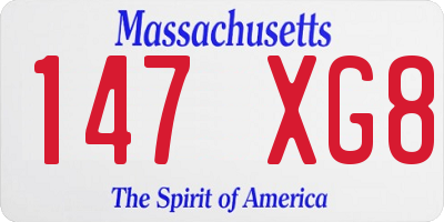 MA license plate 147XG8