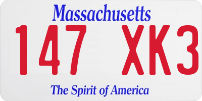 MA license plate 147XK3