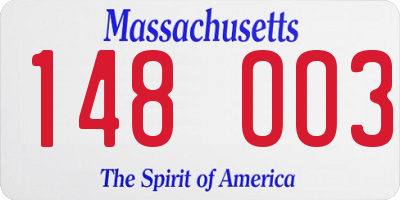 MA license plate 148OO3